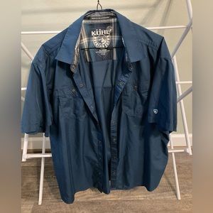 KUHL STEALTH button up short sleeve shirt, size-XL, blue.